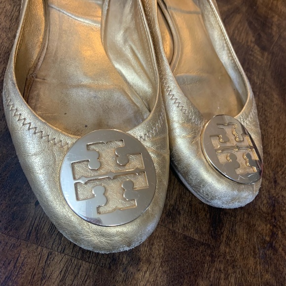 Tory Burch Womens 9 Solid Gold Ballet Flats Rough - Picture 6 of 14